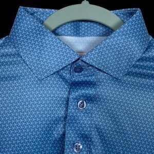 Collars & Co Polo Shirt Mens Medium Blue Turbo GT Dress Collar Golf Office NEW